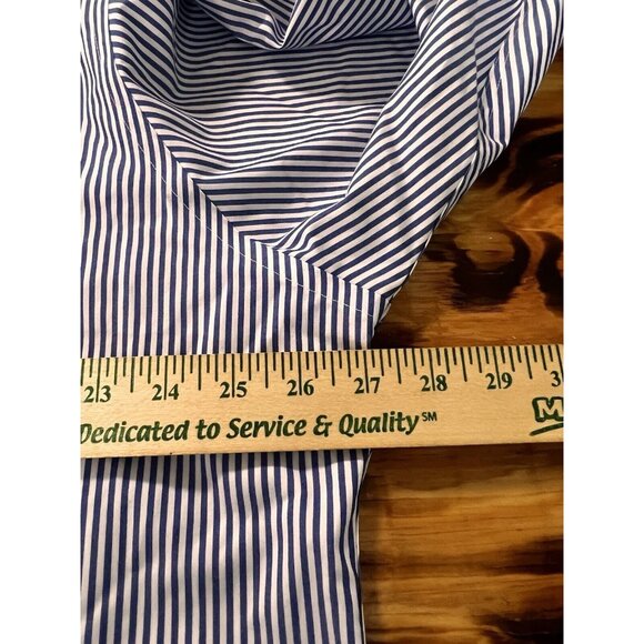 Lauren Ralph Lauren Navy Striped Button Down‎ No Iron Shirt Sz 17 1/2 34/35 Prep - Picture 9 of 12
